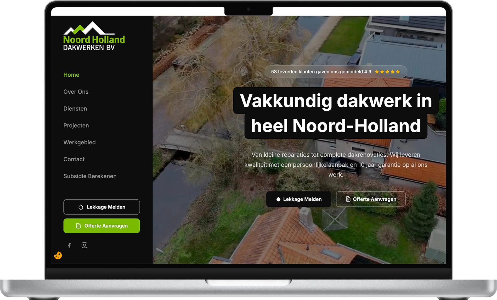 De nieuwe homepage van NH Dakwerken op een laptop